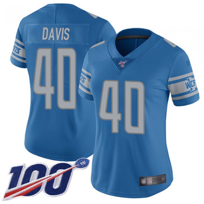 Nike Lions #40 Jarrad Davis Blue Team Color Women's Stitched NFL 100th Season Vapor Limited Jersey