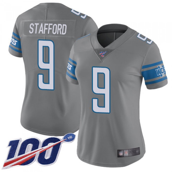 Nike Lions #9 Matthew Stafford Gray Women's Stitched NFL Limited Rush 100th Season Jersey