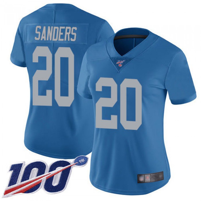 Nike Lions #20 Barry Sanders Blue Throwback Women's Stitched NFL 100th Season Vapor Limited Jersey
