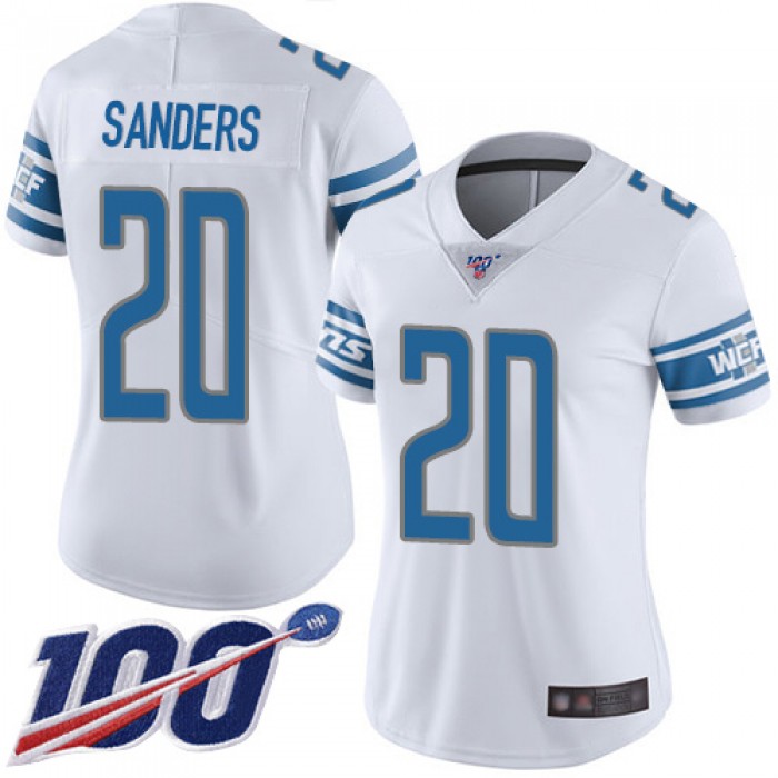 Nike Lions #20 Barry Sanders White Women's Stitched NFL 100th Season Vapor Limited Jersey