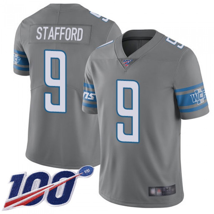 Nike Lions #9 Matthew Stafford Gray Men's Stitched NFL Limited Rush 100th Season Jersey