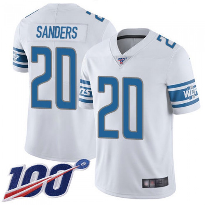 Nike Lions #20 Barry Sanders White Men's Stitched NFL 100th Season Vapor Limited Jersey