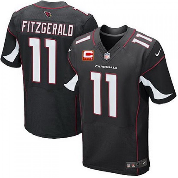 Nike Arizona Cardinals #11 Larry Fitzgerald Black C Patch Elite Jersey