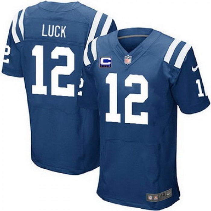 Nike Indianapolis Colts #12 Andrew Luck Blue C Patch Elite Jersey