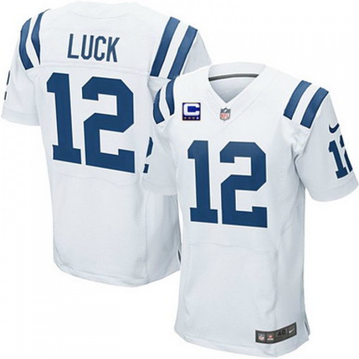 Nike Indianapolis Colts #12 Andrew Luck White C Patch Elite Jersey