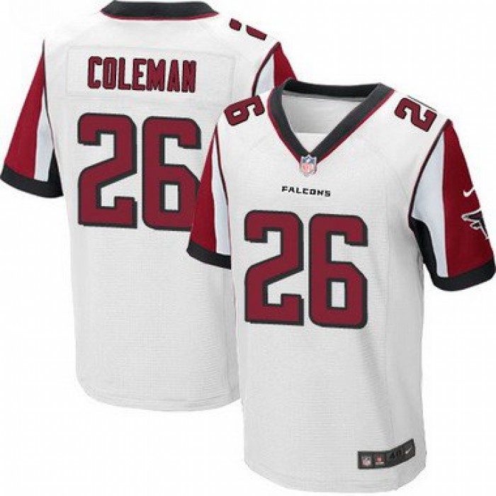 Men's Atlanta Falcons #26 Tevin Coleman White Road NFL Nike Elite Jersey