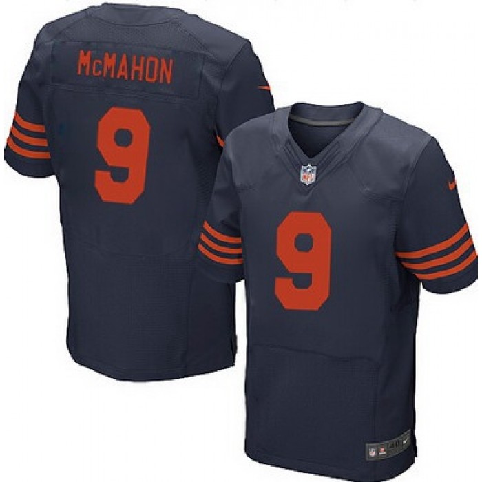Men's Chicago Bears #9 Jim McMahon Navy Blue With Orange Retired Player NFL Nike Elite Jersey