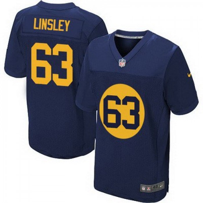 Men's Green Bay Packers #63 Corey Linsley Navy Blue Alternate NFL Nike Elite Jersey