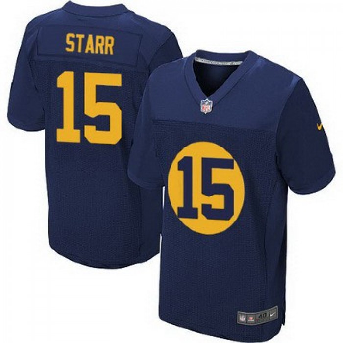 Men's Green Bay Packers #15 Bart Starr Navy Blue Alternate NFL Nike Elite Jersey