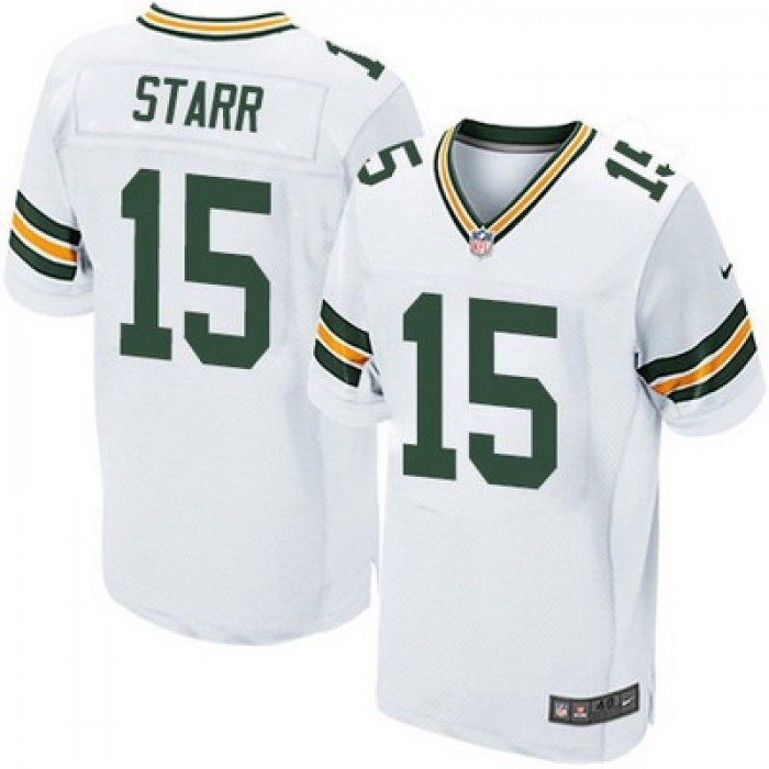 Men's Green Bay Packers #15 Bart Starr White Road NFL Nike Elite Jersey