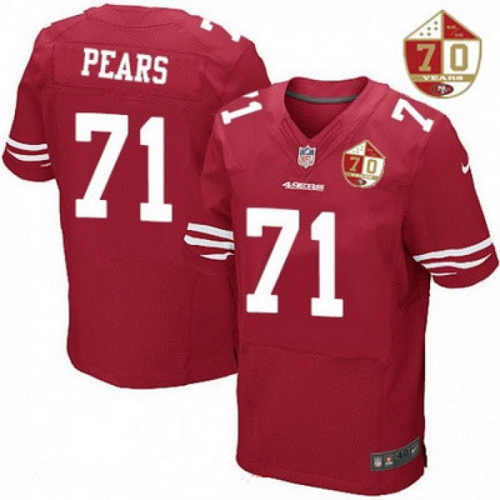 Men's San Francisco 49ers #71 Erik Pears Scarlet Red 70th Anniversary Patch Stitched NFL Nike Elite Jersey