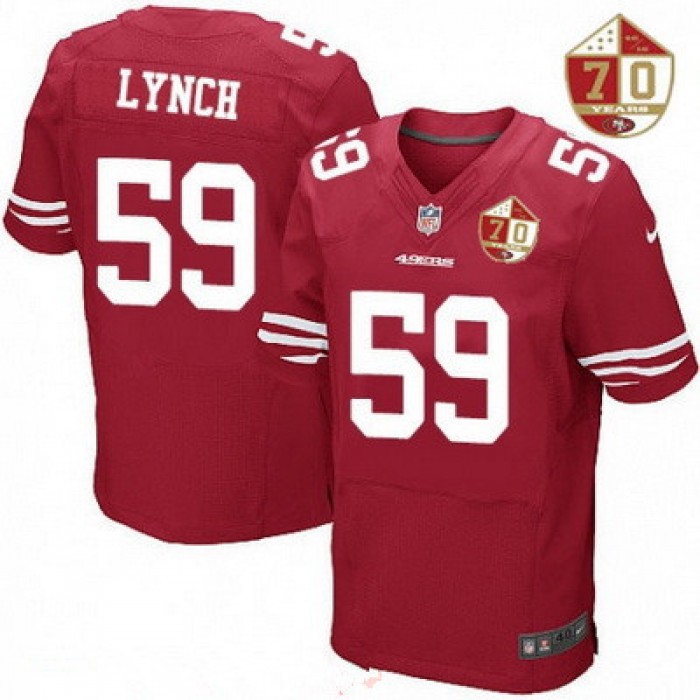 Men's San Francisco 49ers #59 Aaron Lynch Scarlet Red 70th Anniversary Patch Stitched NFL Nike Elite Jersey