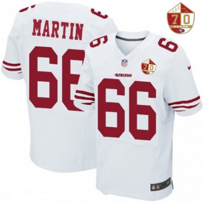 Men's San Francisco 49ers #66 Marcus Martin White 70th Anniversary Patch Stitched NFL Nike Elite Jersey