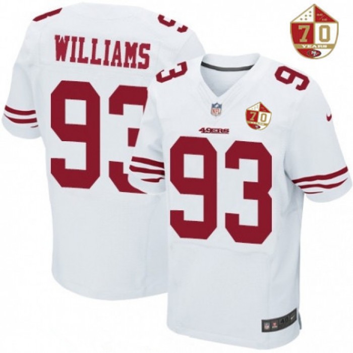 Men's San Francisco 49ers #93 Ian Williams White 70th Anniversary Patch Stitched NFL Nike Elite Jersey