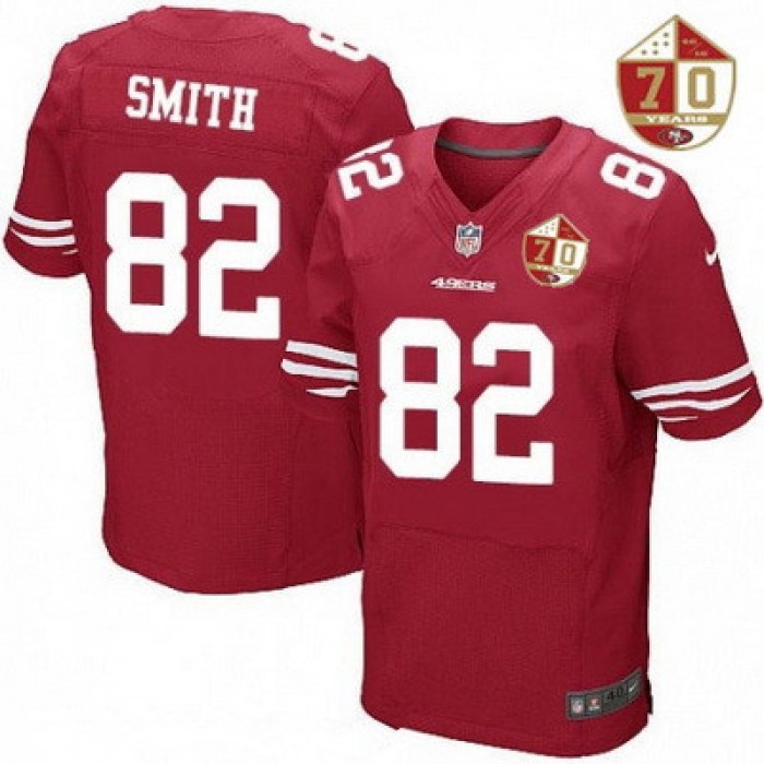 Men's San Francisco 49ers #82 Torrey Smith Scarlet Red 70th Anniversary Patch Stitched NFL Nike Elite Jersey