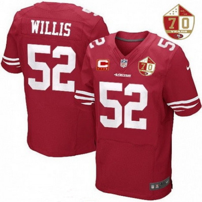 Men's San Francisco 49ers #52 Patrick Willis Scarlet Red 70th Anniversary Patch Stitched NFL Nike Elite Jersey with C Patch
