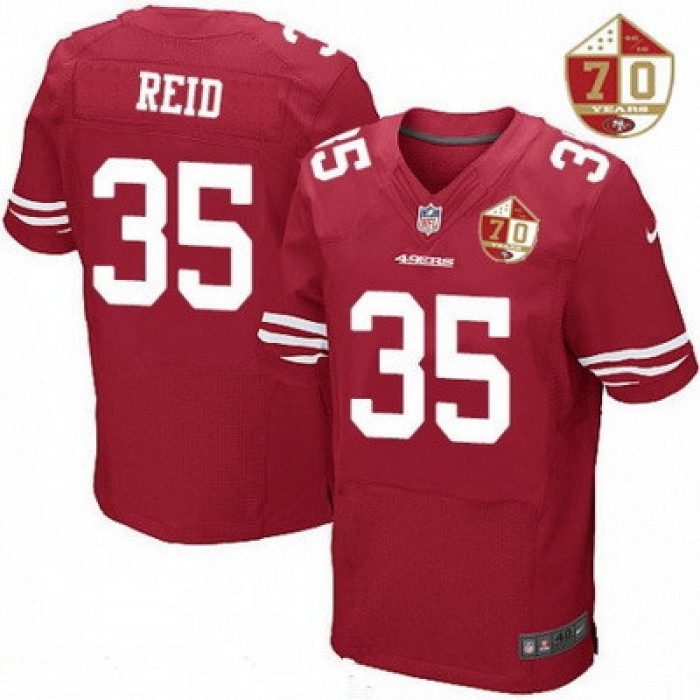 Men's San Francisco 49ers #35 Eric Reid Scarlet Red 70th Anniversary Patch Stitched NFL Nike Elite Jersey