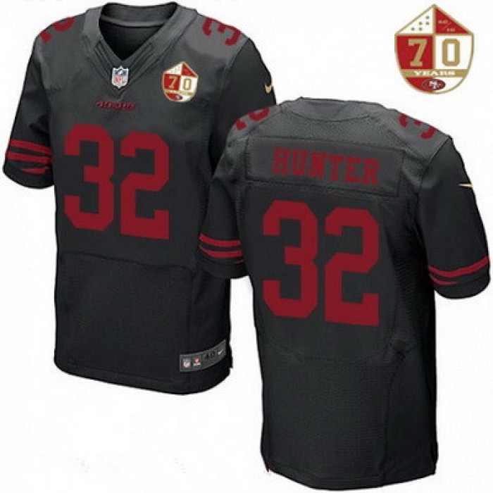 Men's San Francisco 49ers #32 Kendall Hunter Black Color Rush 70th Anniversary Patch Stitched NFL Nike Elite Jersey