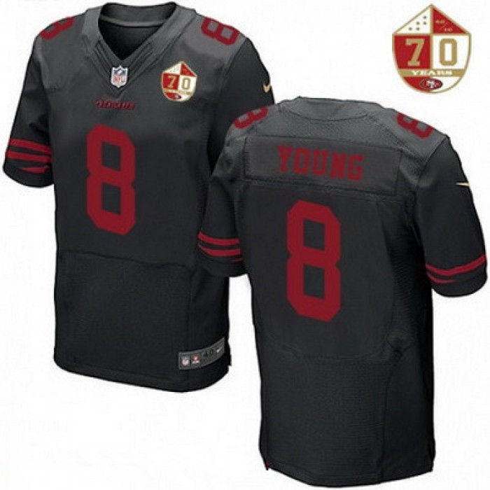 Men's San Francisco 49ers #8 Steve Young Black Color Rush 70th Anniversary Patch Stitched NFL Nike Elite Jersey