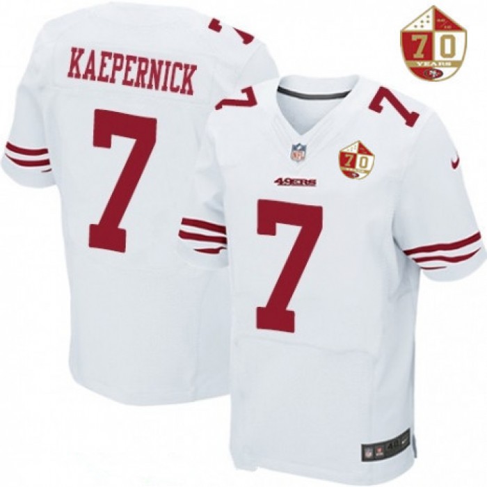 Men's San Francisco 49ers #7 Colin Kaepernick White 70th Anniversary Patch Stitched NFL Nike Elite Jersey