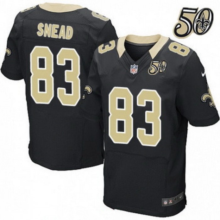 Men's New Orleans Saints #83 Willie Snead Black 50th Season Patch Stitched NFL Nike Elite Jersey
