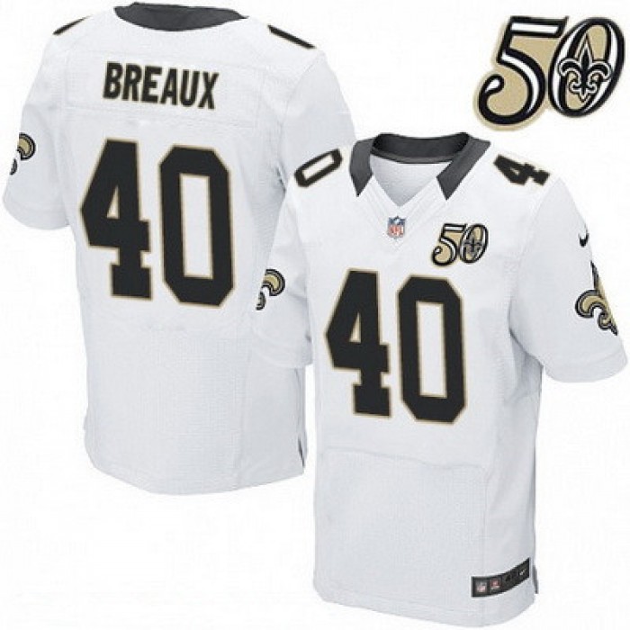 Men's New Orleans Saints #40 Delvin Breaux White 50th Season Patch Stitched NFL Nike Elite Jersey