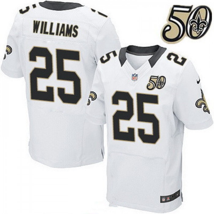 Men's New Orleans Saints #25 P. J. Wlilliams White 50th Season Patch Stitched NFL Nike Elite Jersey