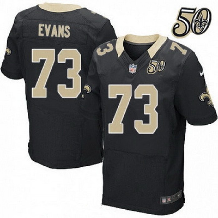 Men's New Orleans Saints #73 Jahri Evans Black 50th Season Patch Stitched NFL Nike Elite Jersey