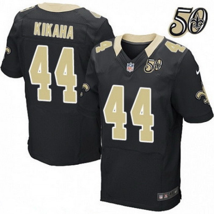 Men's New Orleans Saints #44 Hau'oli Kikaha Black 50th Season Patch Stitched NFL Nike Elite Jersey