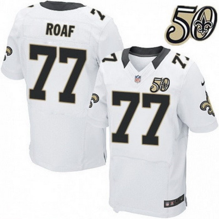Men's New Orleans Saints #77 Willie Roaf White 50th Season Patch Stitched NFL Nike Elite Jersey