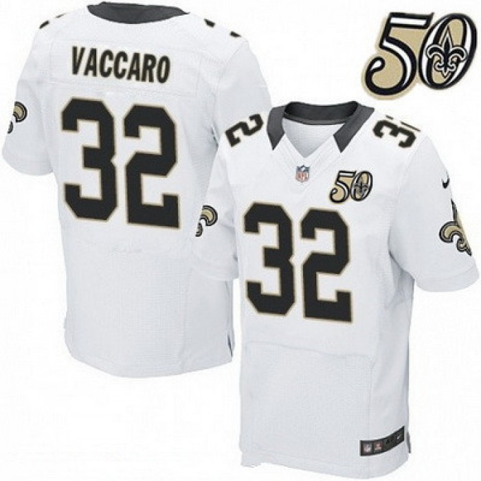 Men's New Orleans Saints #32 Kenny Vaccaro White 50th Season Patch Stitched NFL Nike Elite Jersey