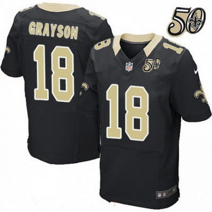 Men's New Orleans Saints #18 Garrett Grayson Black 50th Season Patch Stitched NFL Nike Elite Jersey