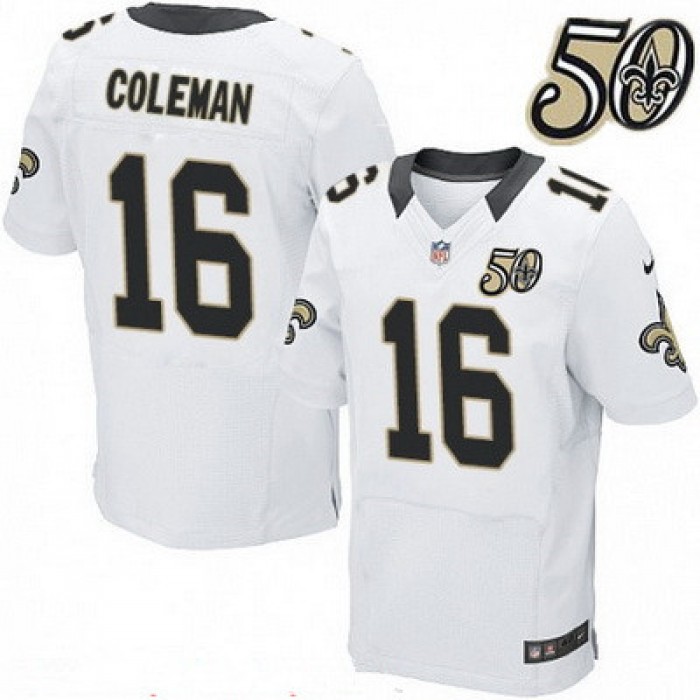 Men's New Orleans Saints #16 Brandon Coleman White 50th Season Patch Stitched NFL Nike Elite Jersey