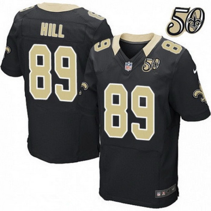 Men's New Orleans Saints #89 Josh Hill Black 50th Season Patch Stitched NFL Nike Elite Jersey