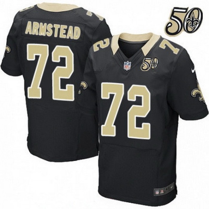 Men's New Orleans Saints #72 Terron Armstead Black 50th Season Patch Stitched NFL Nike Elite Jersey