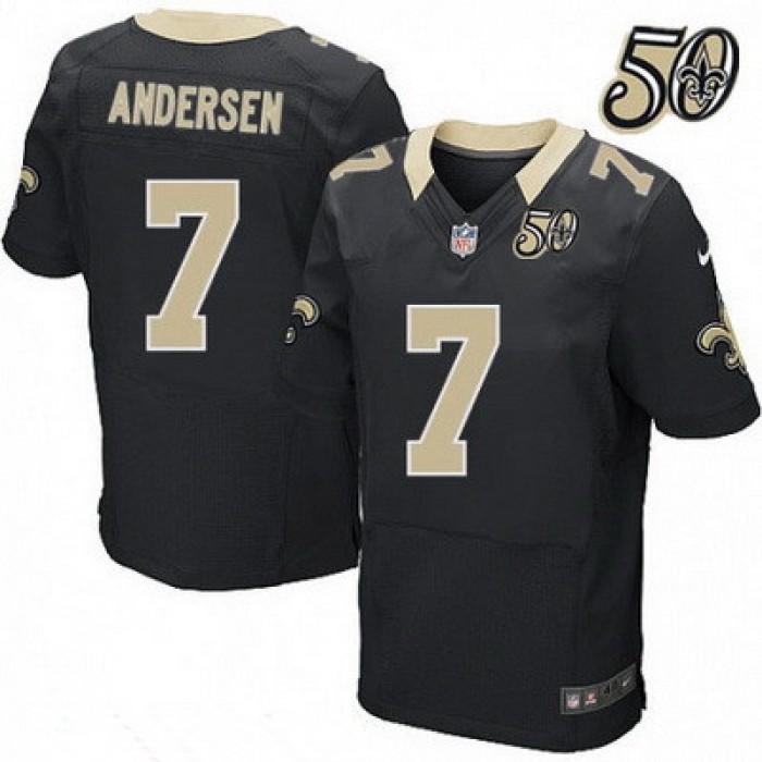 Men's New Orleans Saints #7 Morten Andersen Black 50th Season Patch Stitched NFL Nike Elite Jersey