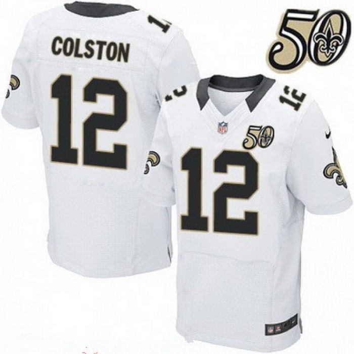 Men's New Orleans Saints #12 Marques Colston White 50th Season Patch Stitched NFL Nike Elite Jersey