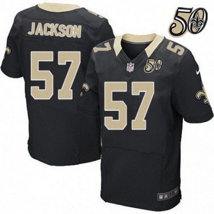 Men's New Orleans Saints #57 Rickey Jackson Black 50th Season Patch Stitched NFL Nike Elite Jersey