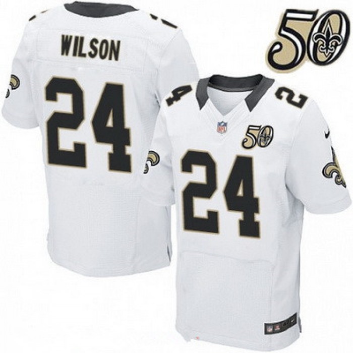 Men's New Orleans Saints #24 Kyle Wilson White 50th Season Patch Stitched NFL Nike Elite Jersey