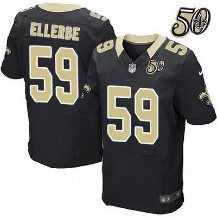 Men's New Orleans Saints #59 Dannell Ellerbe Black 50th Season Patch Stitched NFL Nike Elite Jersey