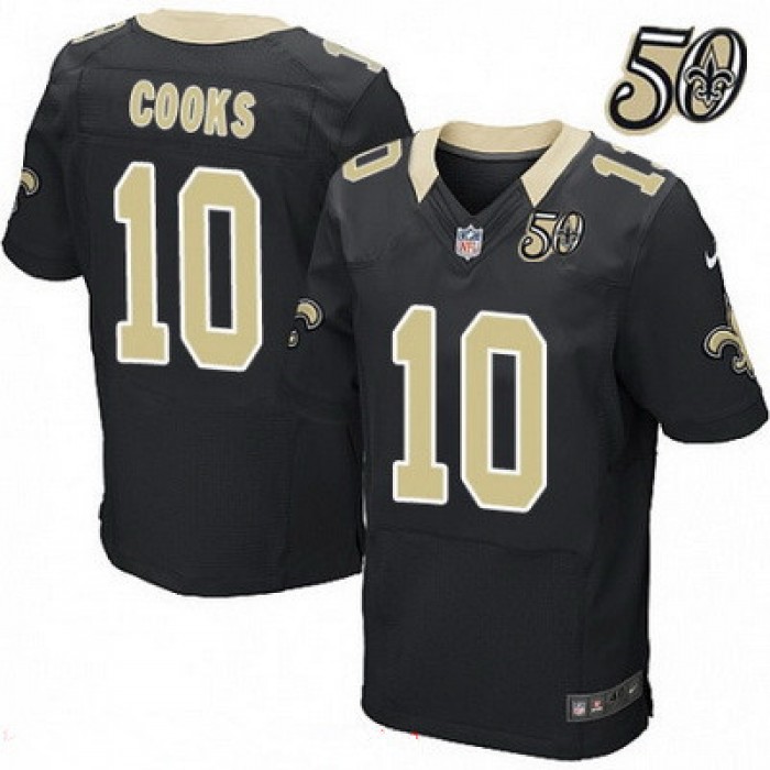 Men's New Orleans Saints #10 Brandin Cooks Black 50th Season Patch Stitched NFL Nike Elite Jersey