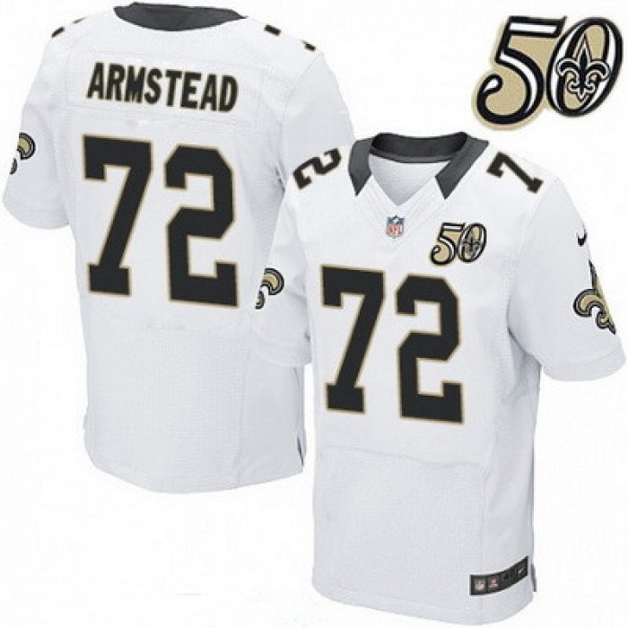Men's New Orleans Saints #72 Terron Armstead White 50th Season Patch Stitched NFL Nike Elite Jersey