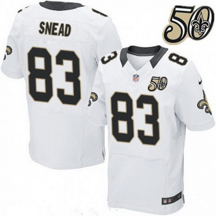 Men's New Orleans Saints #83 Willie Snead White 50th Season Patch Stitched NFL Nike Elite Jersey