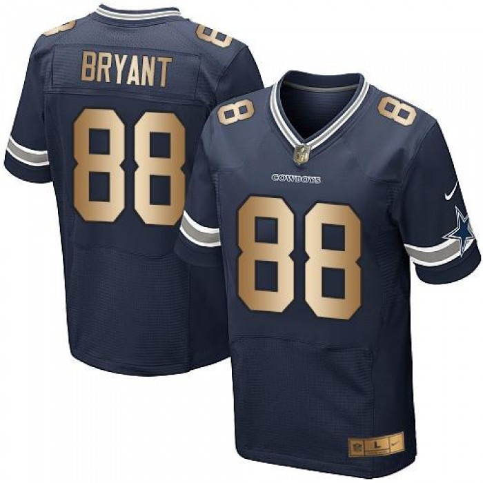 Nike Cowboys #88 Dez Bryant Navy Blue Team Color Men's Stitched NFL Elite Gold Jersey