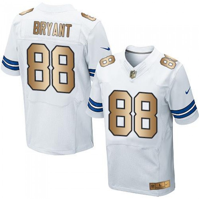 Nike Cowboys #88 Dez Bryant White Men's Stitched NFL Elite Gold Jersey