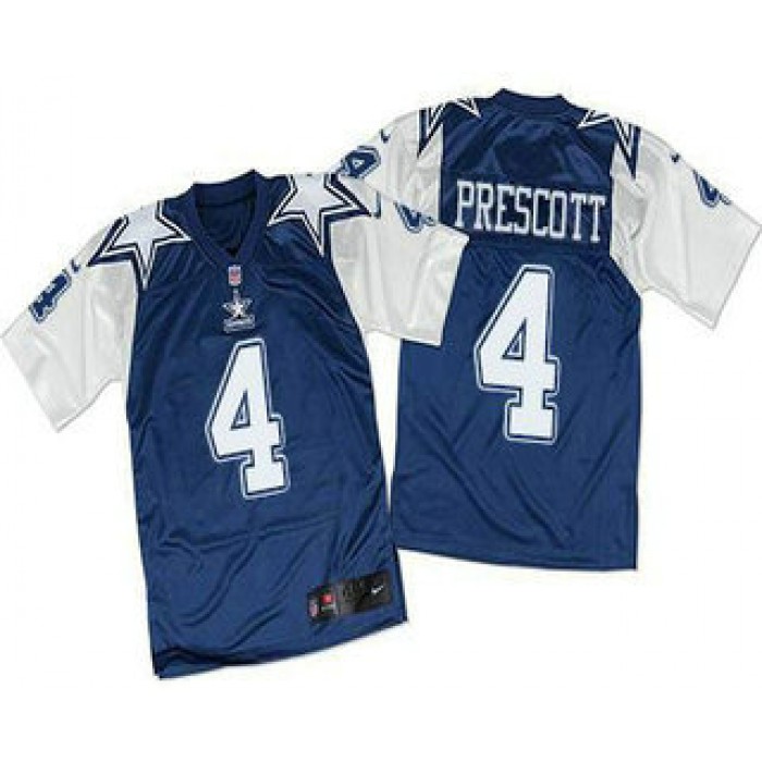 Men's Dallas Cowboys #4 Dak Prescott Navy Blue White Throwback NFL Elite Jersey