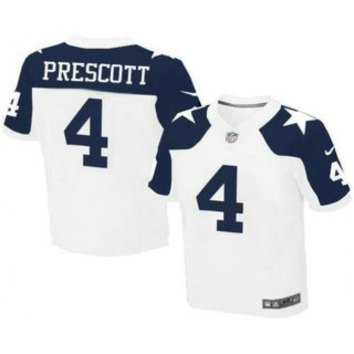 Men's Dallas Cowboys #4 Dak Prescott White Thanksgiving Alternate NFL Nike Elite Jersey