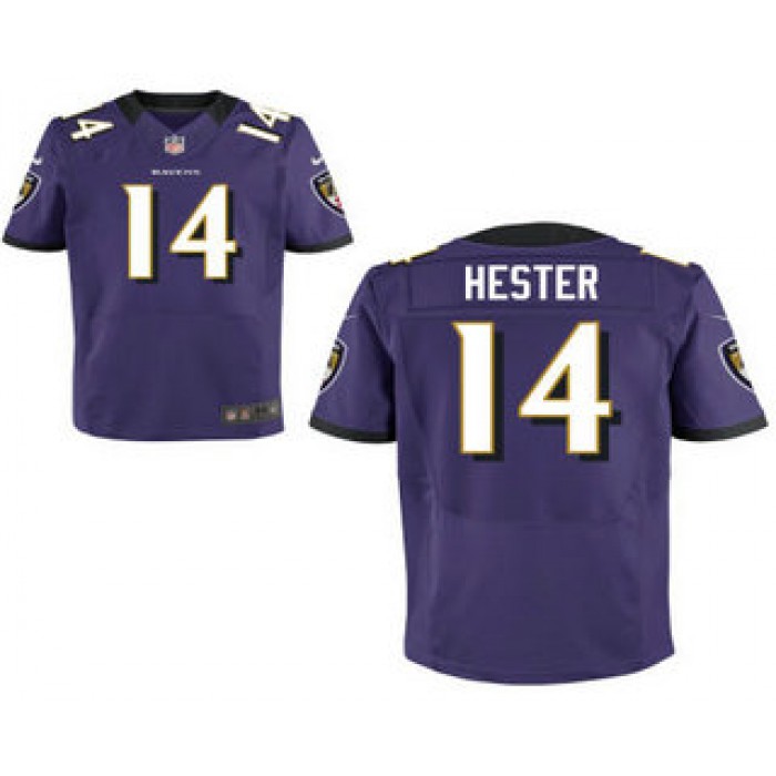 Men's Baltimore Ravens #14 Devin Hester Purple Team Color Stitched NFL Nike Elite Jersey