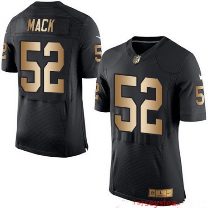 Men's Oakland Raiders #52 Khalil Mack Black With Gold Stitched NFL Nike Elite Jersey
