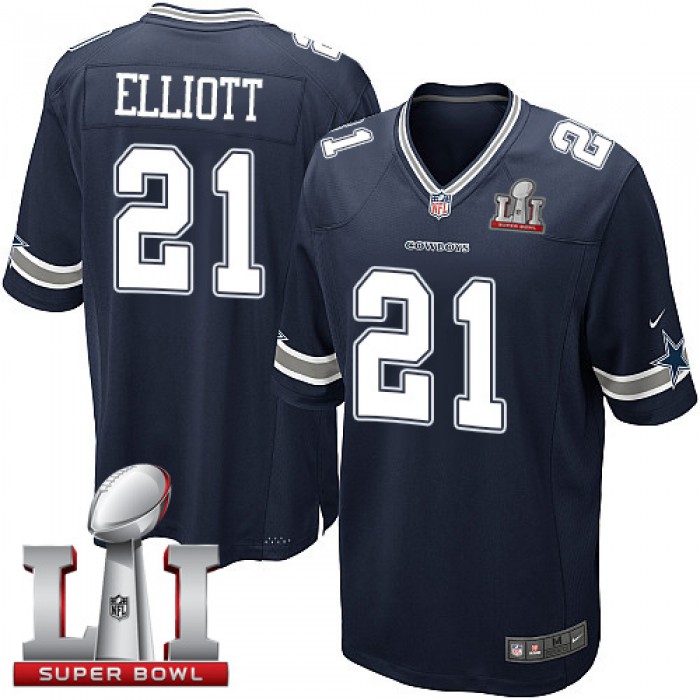 Nike Cowboys #21 Ezekiel Elliott Navy Blue Team Color Stitched NFL Super Bowl LI 51 Elite Jersey